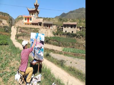 知名油画家续鹤贤、李澡华、汪鹏飞写生河湾村