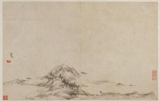 八大山人《山水图册》，纸本水墨，25×41cm，清，故宫博物院藏