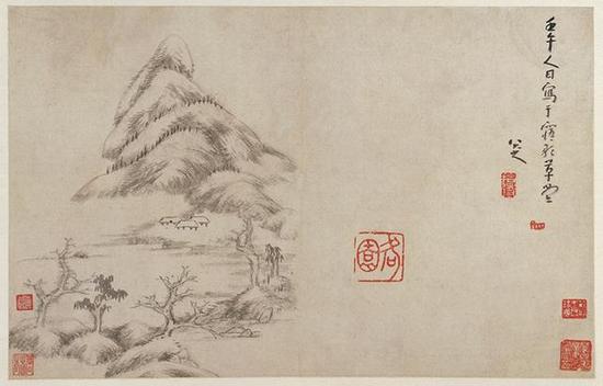 八大山人《山水图册》，纸本水墨，25×41cm，清，故宫博物院藏