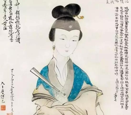 溥儒画《李香君》局部