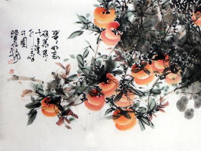 累累柿子黄 笔笔墨韵浓——路民花鸟画参展“不忘初心•砥砺奋进”成功美术馆全国名家书画展  